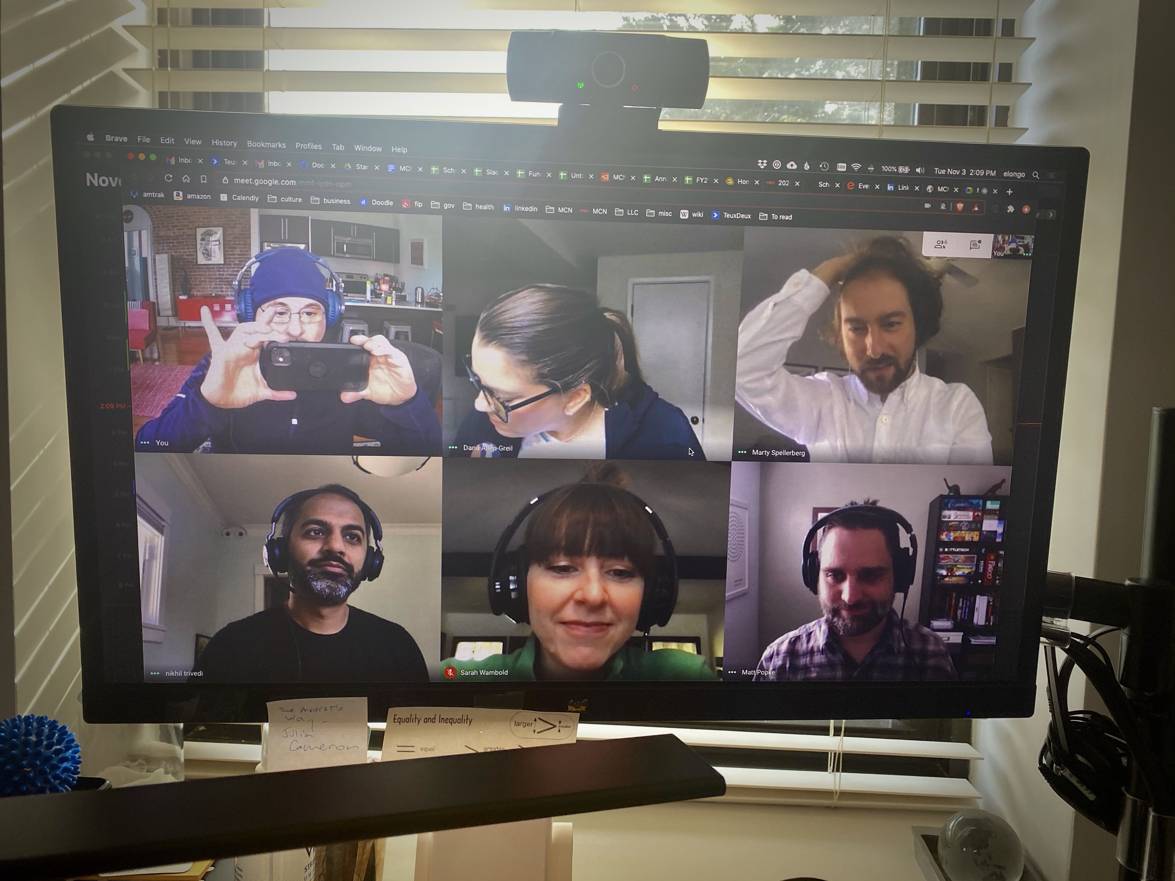 The six presenters of the MCN panel discussion on a Google Hangouts tiled screen during a planning call