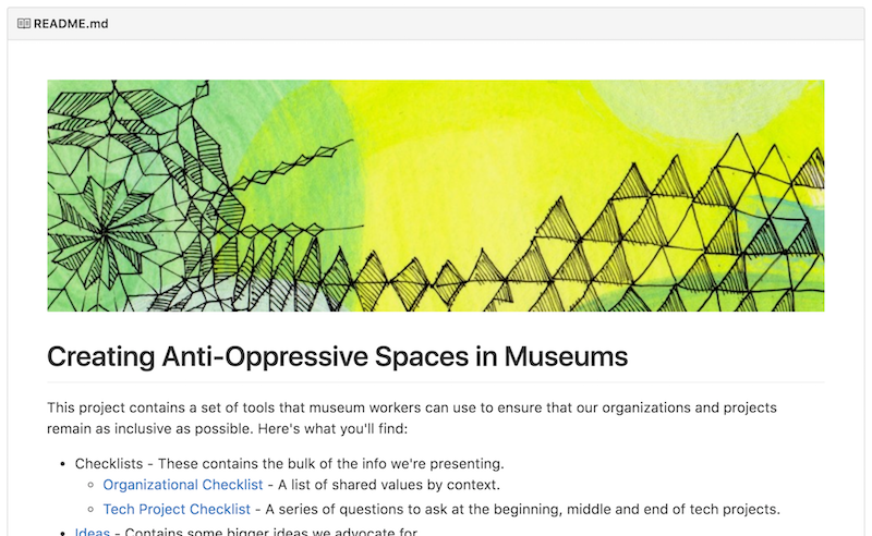 Screenshot of 'Creating Anti-Oppressive Spaces in Museums' on github.com